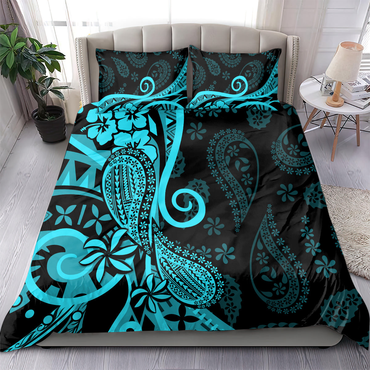 Polynesia Paisley Bedding Set Polynesian With Tropical Flowers - Turquoise LT14 - Polynesian Pride