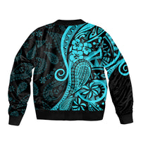 Polynesia Paisley Bomber Jacket Polynesian With Tropical Flowers - Turquoise LT14 - Polynesian Pride