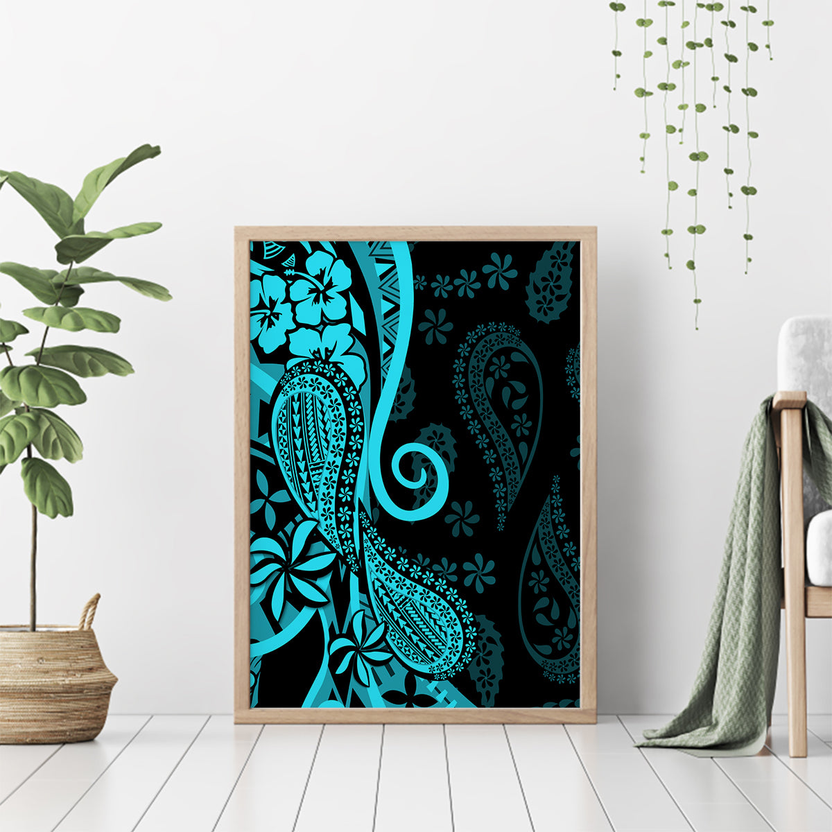 Polynesia Paisley Canvas Wall Art Polynesian With Tropical Flowers - Turquoise LT14 - Polynesian Pride