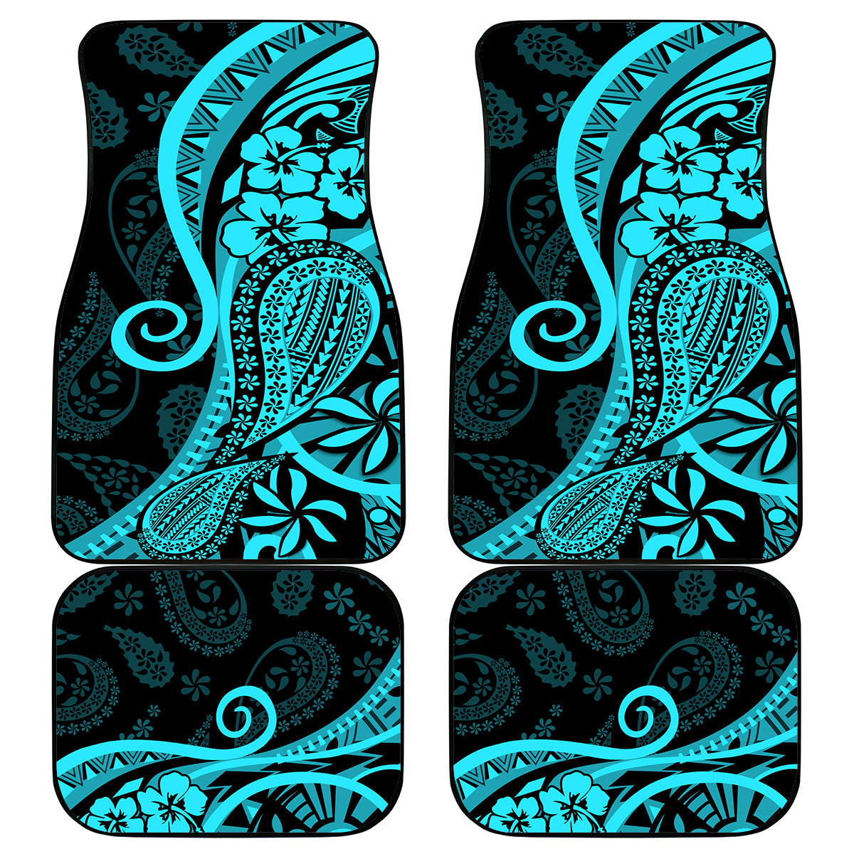 Polynesia Paisley Car Mats Polynesian With Tropical Flowers - Turquoise LT14 Turquoise - Polynesian Pride