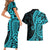 Polynesia Paisley Couples Matching Short Sleeve Bodycon Dress and Hawaiian Shirt Polynesian With Tropical Flowers - Turquoise LT14 - Polynesian Pride