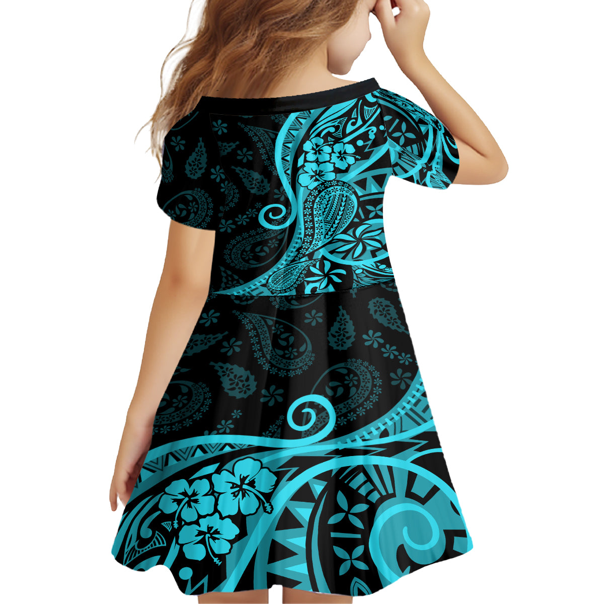 Polynesia Paisley Family Matching Off Shoulder Maxi Dress and Hawaiian Shirt Polynesian With Tropical Flowers - Turquoise LT14 - Polynesian Pride