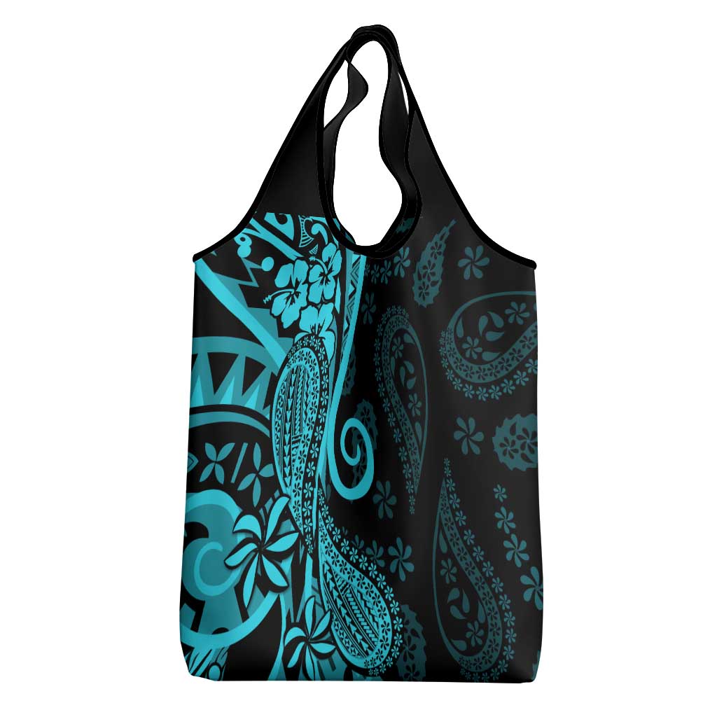 Polynesia Paisley Grocery Bag Polynesian With Tropical Flowers - Turquoise LT14 - Polynesian Pride