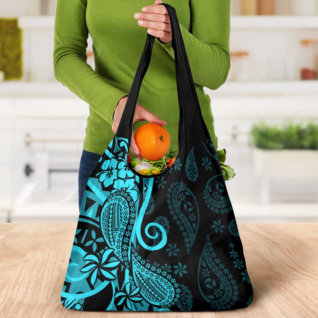 Polynesia Paisley Grocery Bag Polynesian With Tropical Flowers - Turquoise LT14 - Polynesian Pride