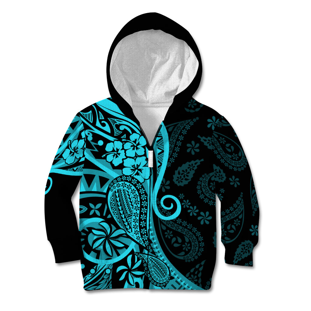 Polynesia Paisley Kid Hoodie Polynesian With Tropical Flowers - Turquoise LT14 Zip Hoodie Turquoise - Polynesian Pride