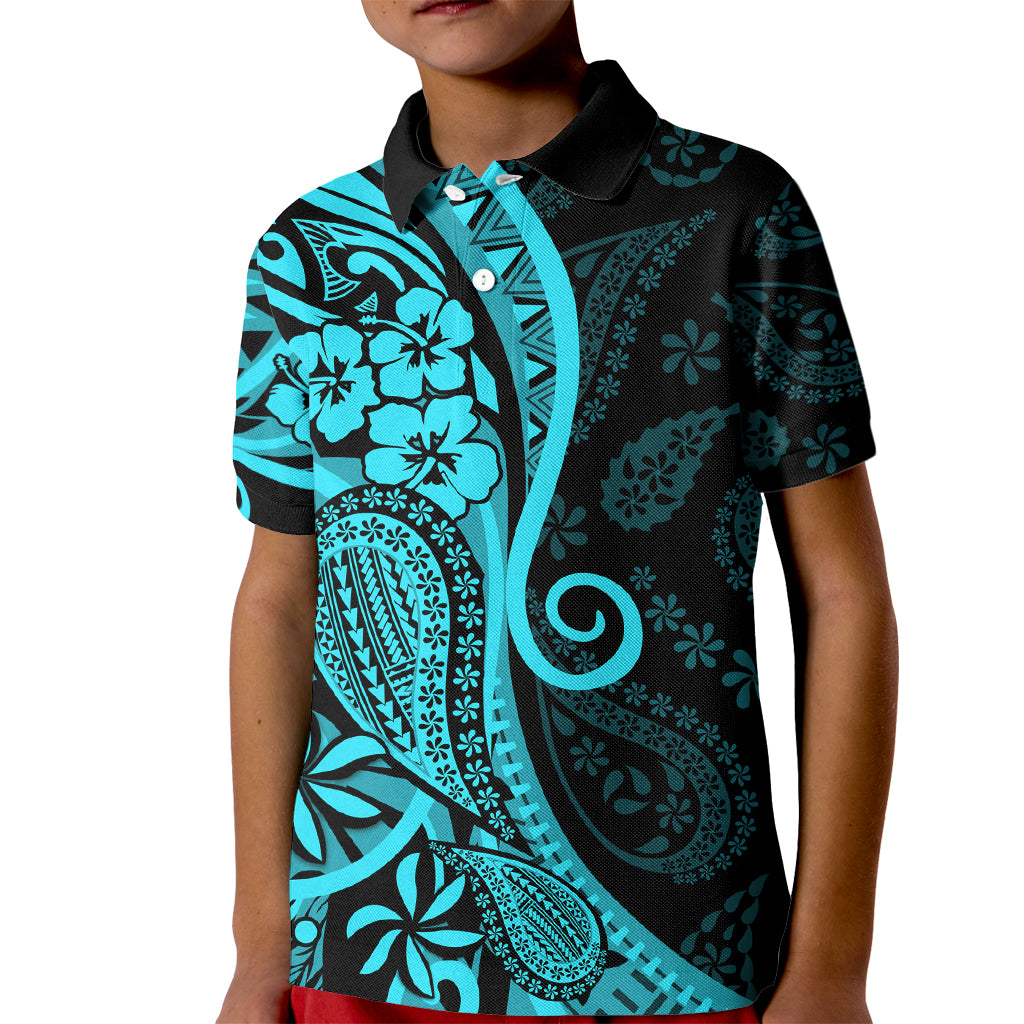 Polynesia Paisley Kid Polo Shirt Polynesian With Tropical Flowers - Turquoise LT14 Kid Turquoise - Polynesian Pride