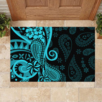 Polynesia Paisley Rubber Doormat Polynesian With Tropical Flowers - Turquoise LT14 - Polynesian Pride