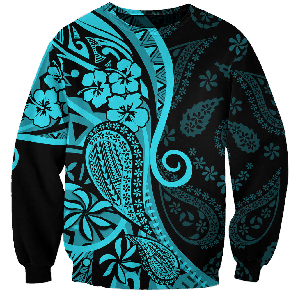 Polynesia Paisley Sweatshirt Polynesian With Tropical Flowers - Turquoise LT14 Unisex Turquoise - Polynesian Pride