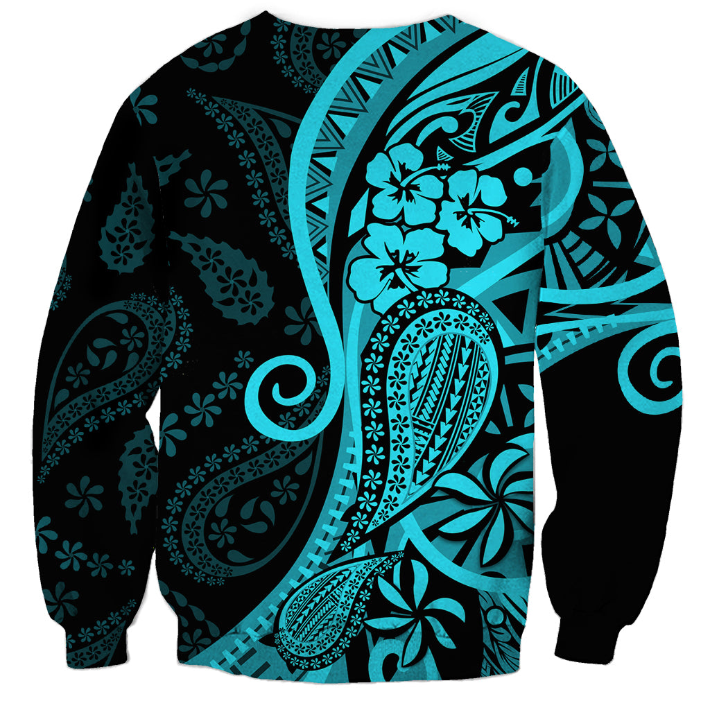 Polynesia Paisley Sweatshirt Polynesian With Tropical Flowers - Turquoise LT14 - Polynesian Pride