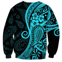 Polynesia Paisley Sweatshirt Polynesian With Tropical Flowers - Turquoise LT14 - Polynesian Pride
