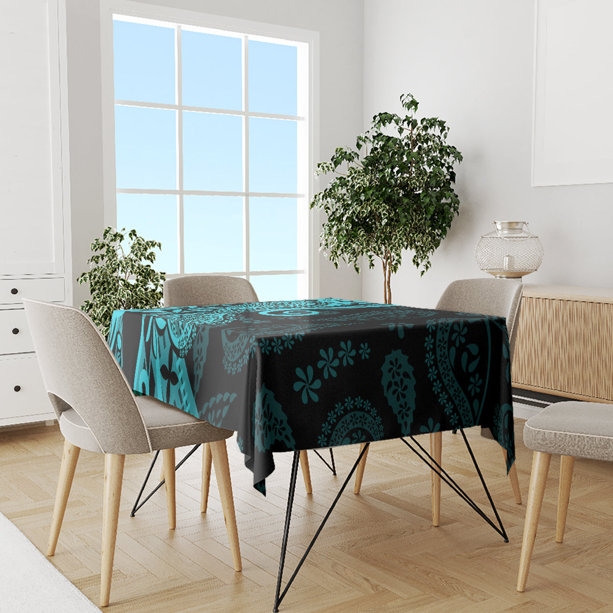 Polynesia Paisley Tablecloth Polynesian With Tropical Flowers - Turquoise LT14 - Polynesian Pride