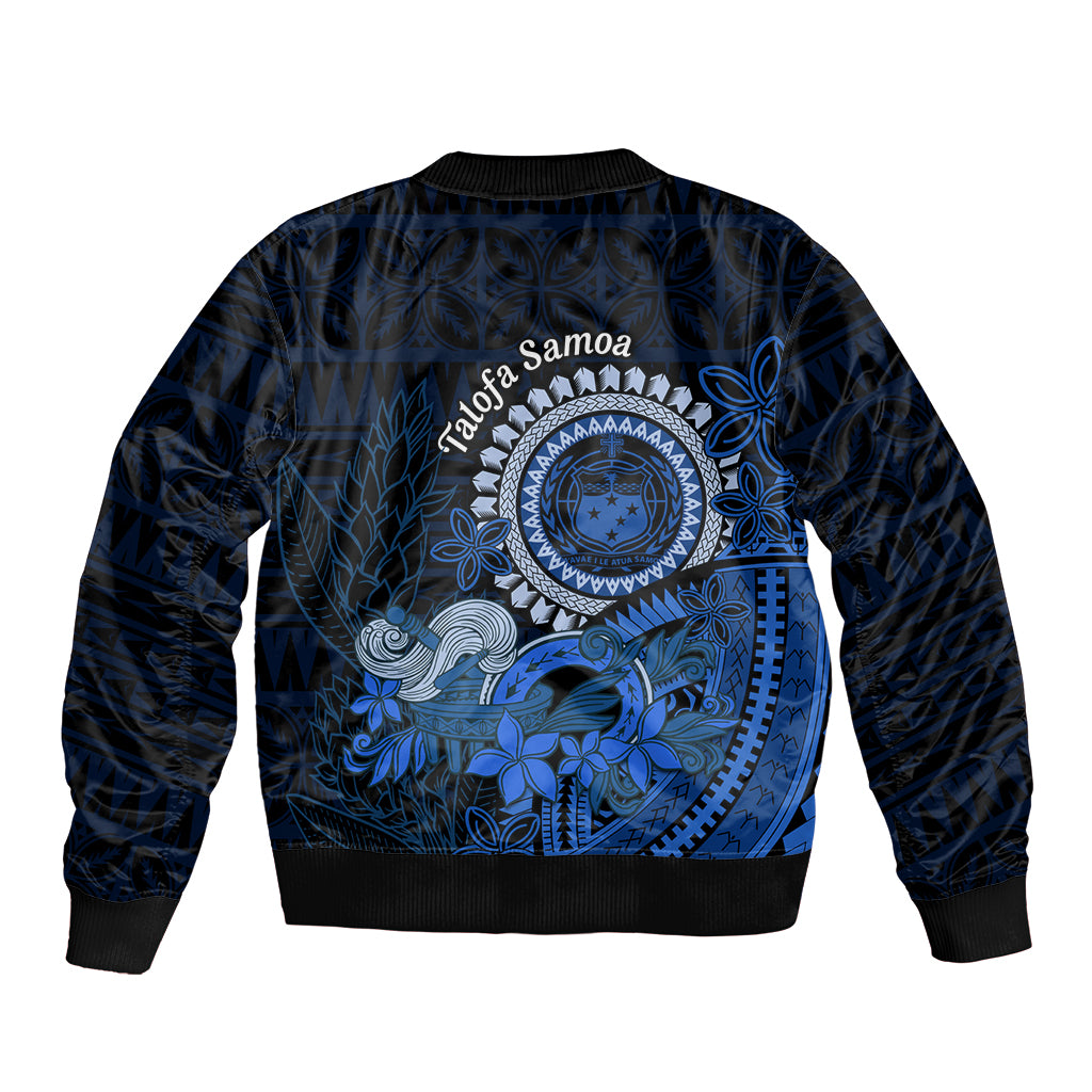 Talofa Samoa Bomber Jacket Samoan Kava Bowl Siapo Pattern - Blue LT14 - Polynesian Pride
