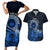 Talofa Samoa Couples Matching Short Sleeve Bodycon Dress and Hawaiian Shirt Samoan Kava Bowl Siapo Pattern - Blue LT14 Blue - Polynesian Pride