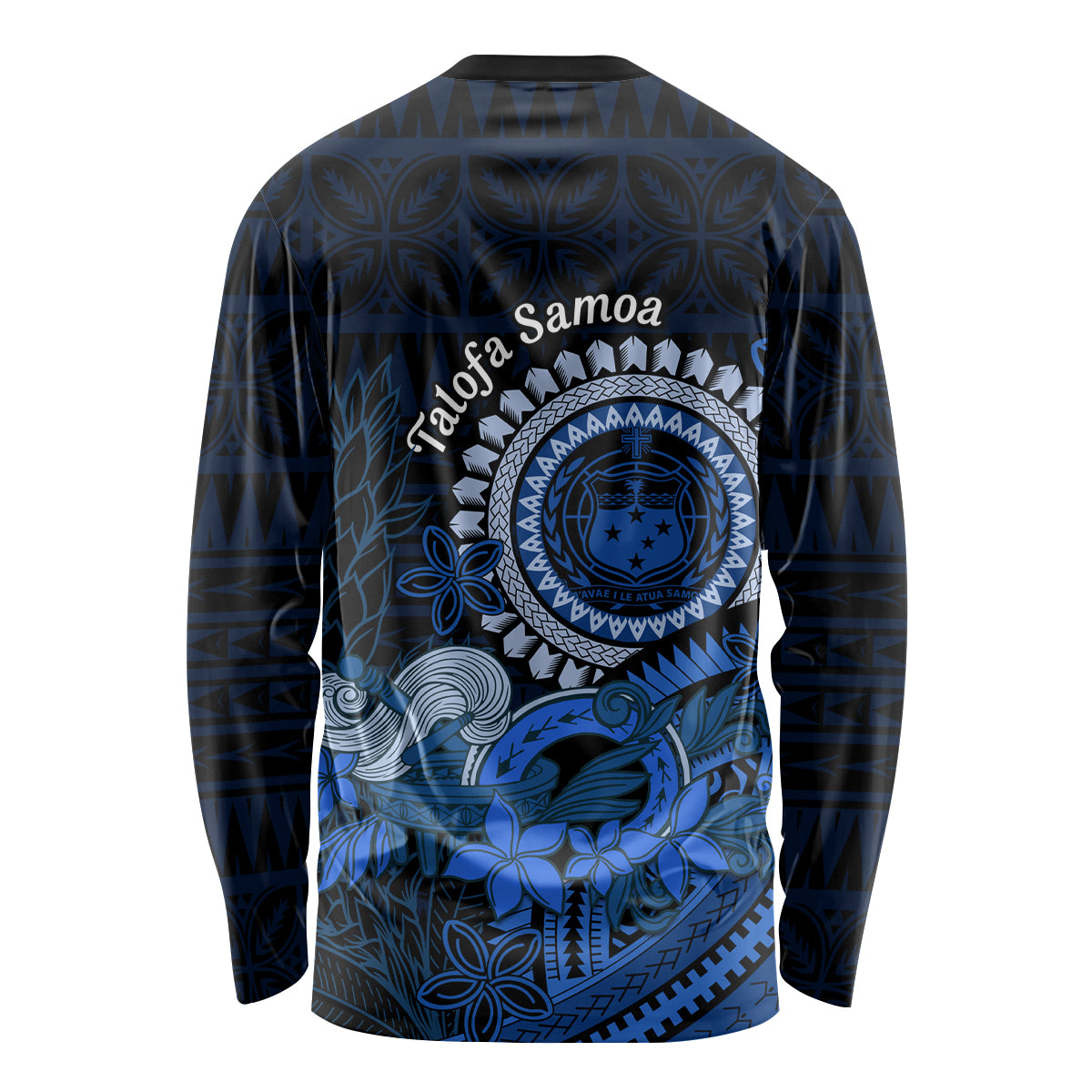 Talofa Samoa Long Sleeve Shirt Samoan Kava Bowl Siapo Pattern - Blue LT14 - Polynesian Pride