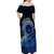 Talofa Samoa Off Shoulder Maxi Dress Samoan Kava Bowl Siapo Pattern - Blue LT14 - Polynesian Pride