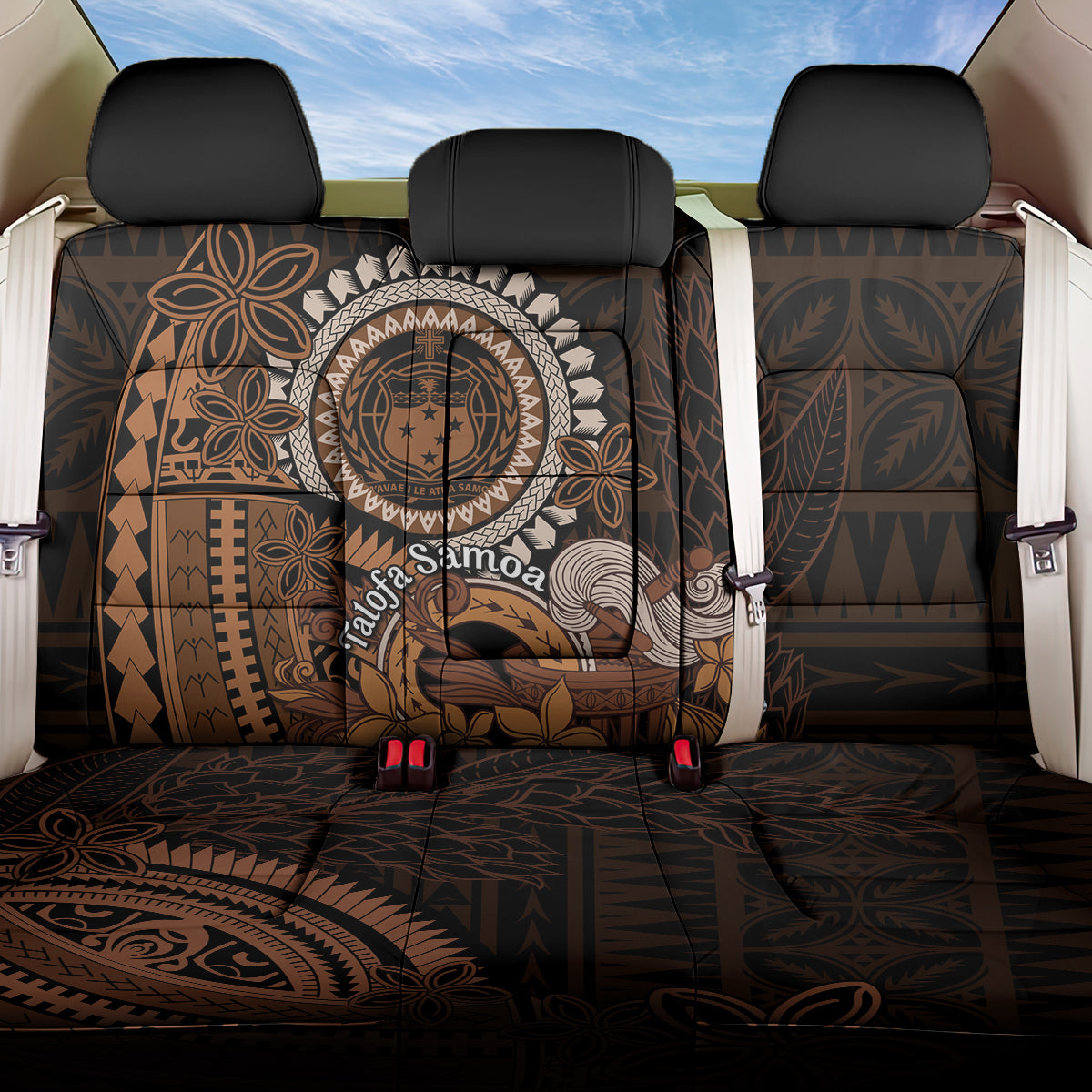 Talofa Samoa Back Car Seat Cover Samoan Kava Bowl Siapo Pattern - Brown LT14 One Size Brown - Polynesian Pride