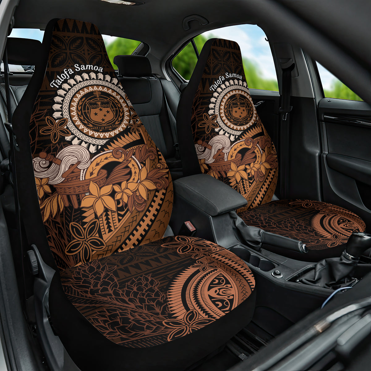 Talofa Samoa Car Seat Cover Samoan Kava Bowl Siapo Pattern - Brown LT14 One Size Brown - Polynesian Pride