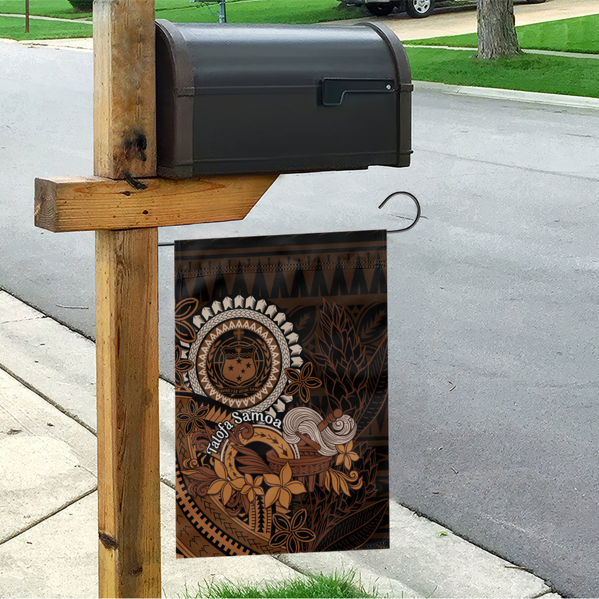Talofa Samoa Garden Flag Samoan Kava Bowl Siapo Pattern - Brown LT14 - Polynesian Pride
