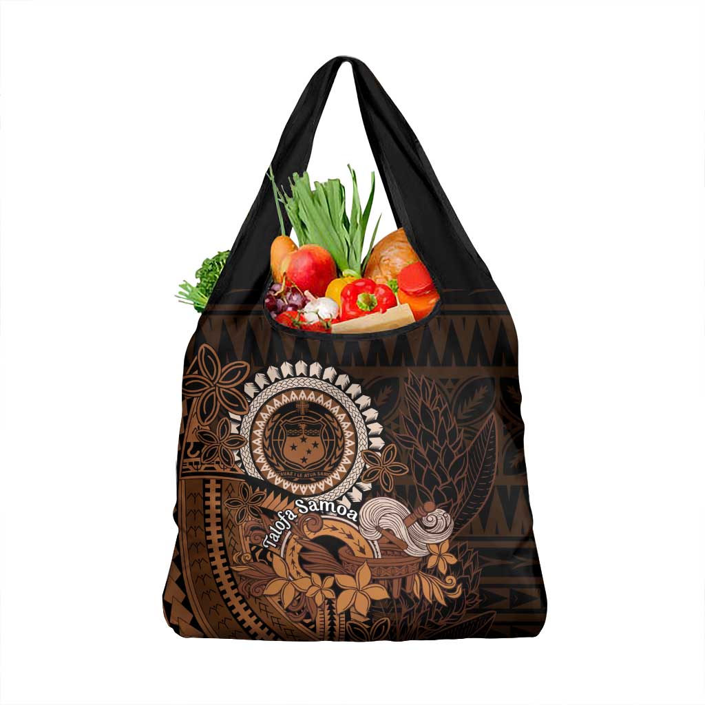 Talofa Samoa Grocery Bag Samoan Kava Bowl Siapo Pattern - Brown