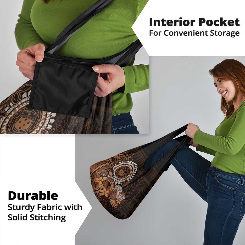 Talofa Samoa Grocery Bag Samoan Kava Bowl Siapo Pattern - Brown