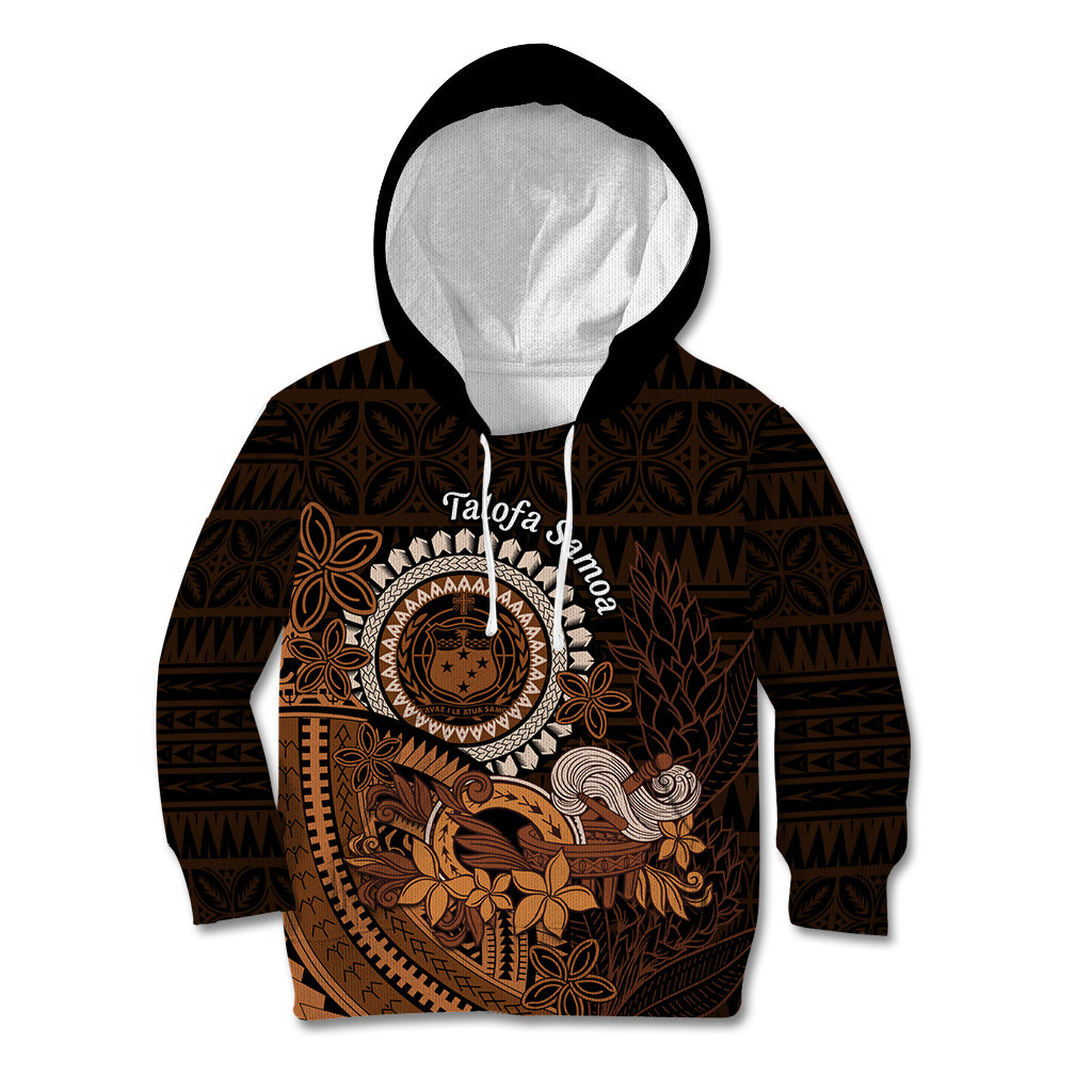 Talofa Samoa Kid Hoodie Samoan Kava Bowl Siapo Pattern - Brown LT14 Hoodie Brown - Polynesian Pride