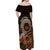 Talofa Samoa Off Shoulder Maxi Dress Samoan Kava Bowl Siapo Pattern - Brown LT14 - Polynesian Pride