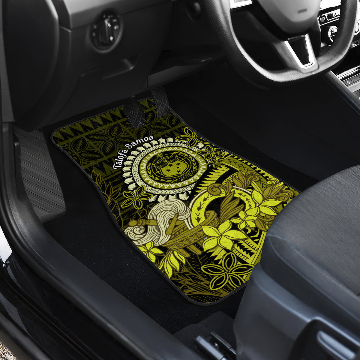 Lime Green Talofa Samoa Car Mats Samoan Kava Bowl Siapo Pattern LT14 - Polynesian Pride