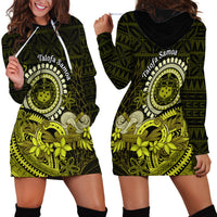Lime Green Talofa Samoa Hoodie Dress Samoan Kava Bowl Siapo Pattern LT14 - Polynesian Pride