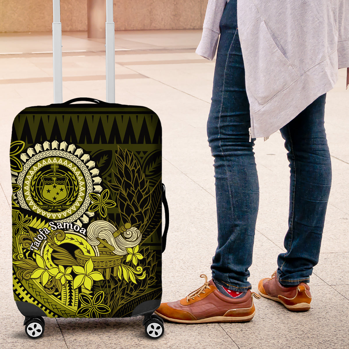 Lime Green Talofa Samoa Luggage Cover Samoan Kava Bowl Siapo Pattern LT14 Lime Green - Polynesian Pride