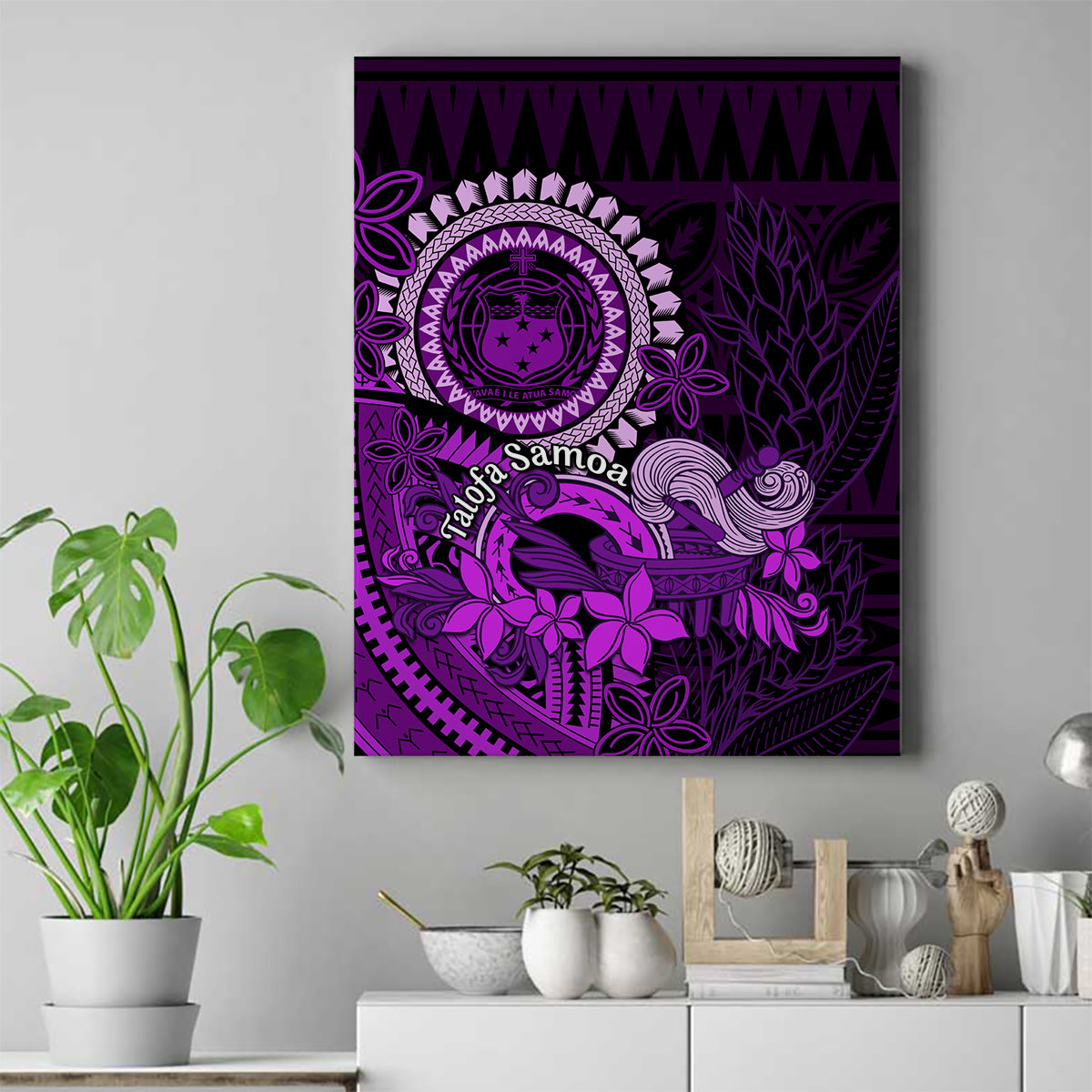 Purple Talofa Samoa Canvas Wall Art Samoan Kava Bowl Siapo Pattern LT14 Purple - Polynesian Pride