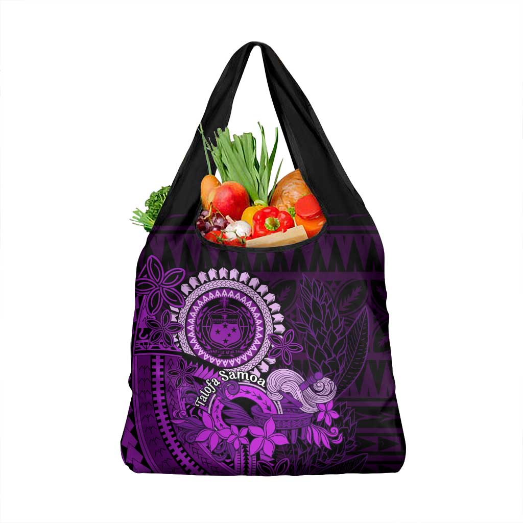 Purple Talofa Samoa Grocery Bag Samoan Kava Bowl Siapo Pattern