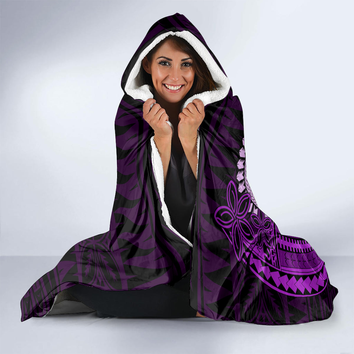 Purple Talofa Samoa Hooded Blanket Samoan Kava Bowl Siapo Pattern LT14 - Polynesian Pride