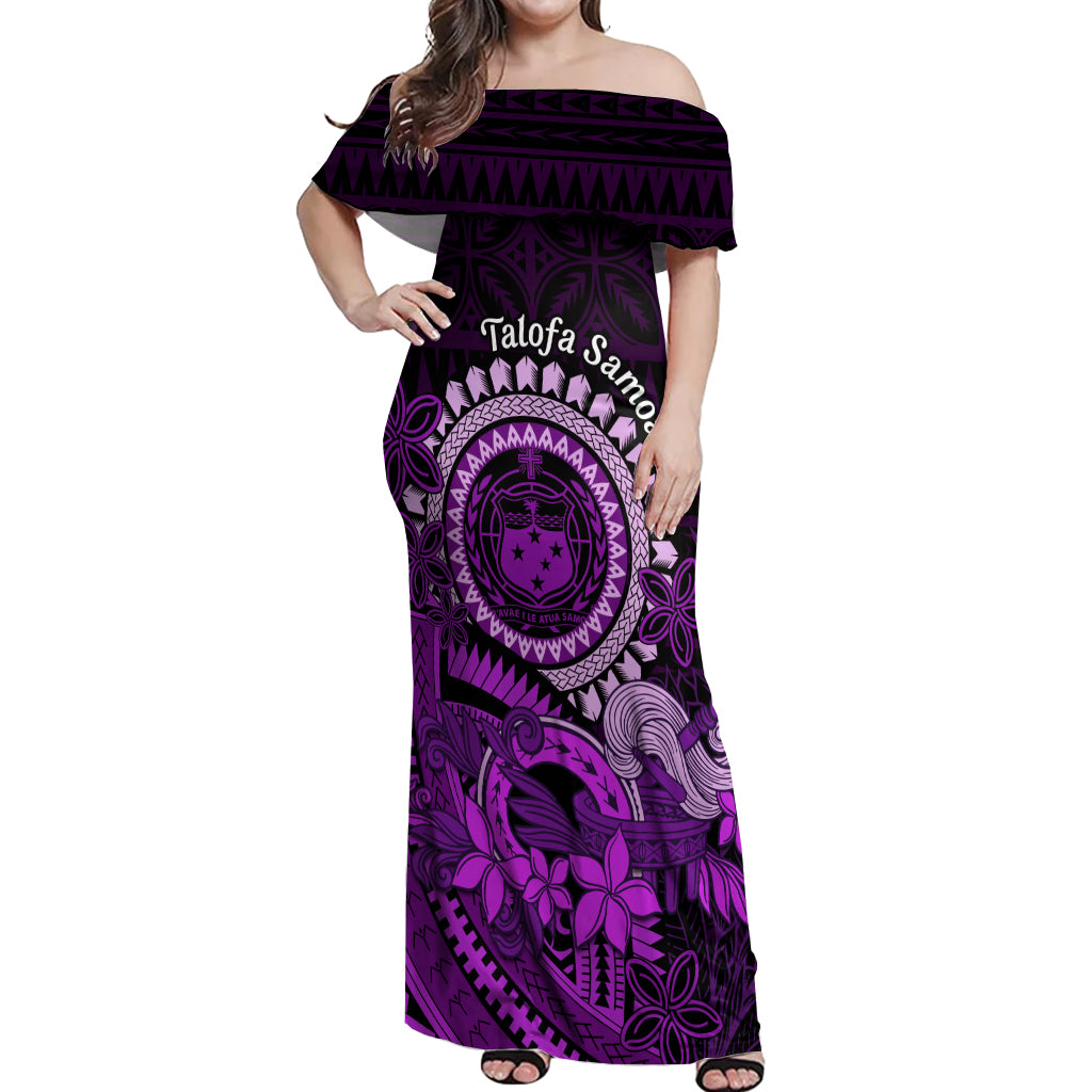 Purple Talofa Samoa Off Shoulder Maxi Dress Samoan Kava Bowl Siapo Pattern LT14 Women Purple - Polynesian Pride