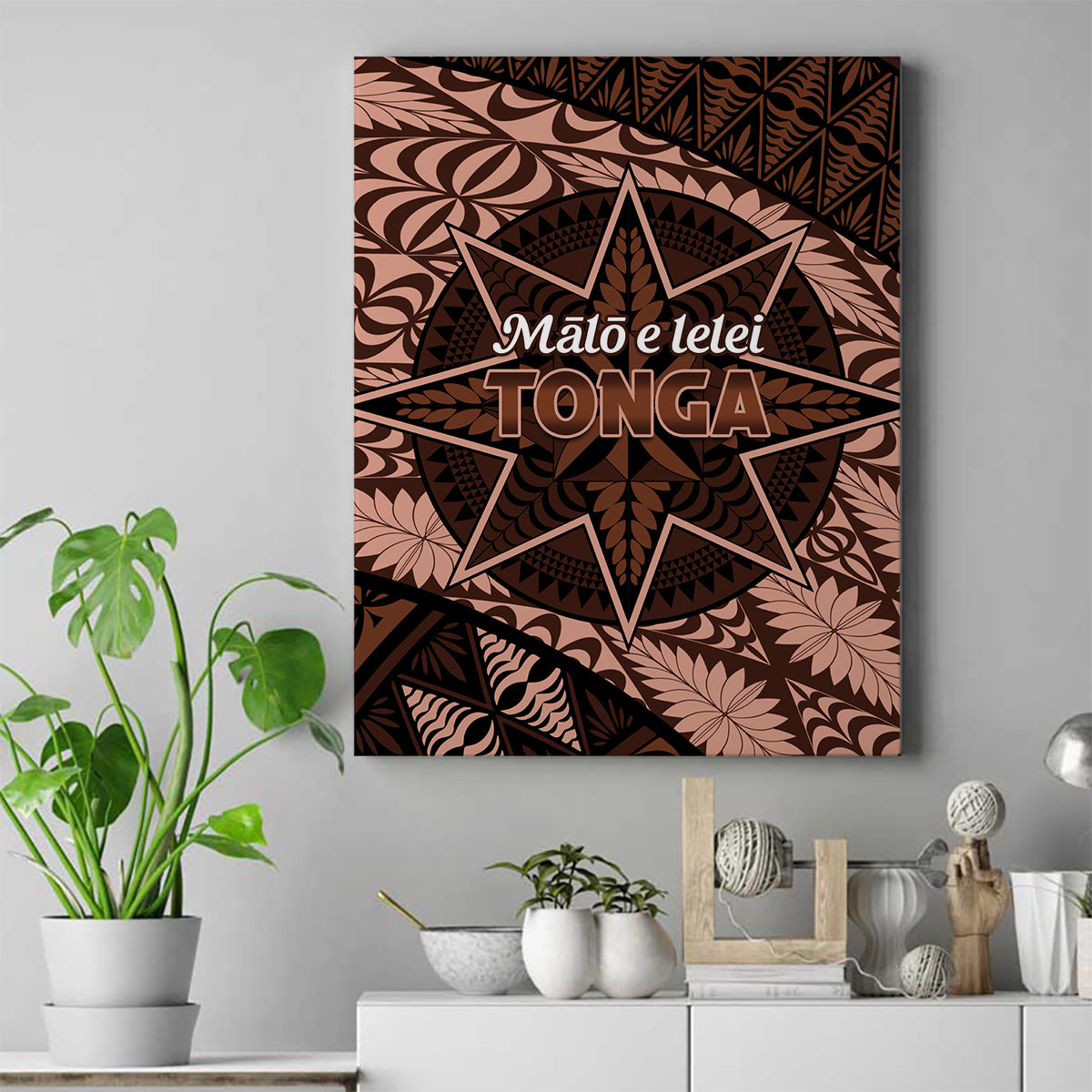 Malo e lelei Tonga Canvas Wall Art Tongan Ngatu Pattern Vintage Vibes LT14 Brown - Polynesian Pride