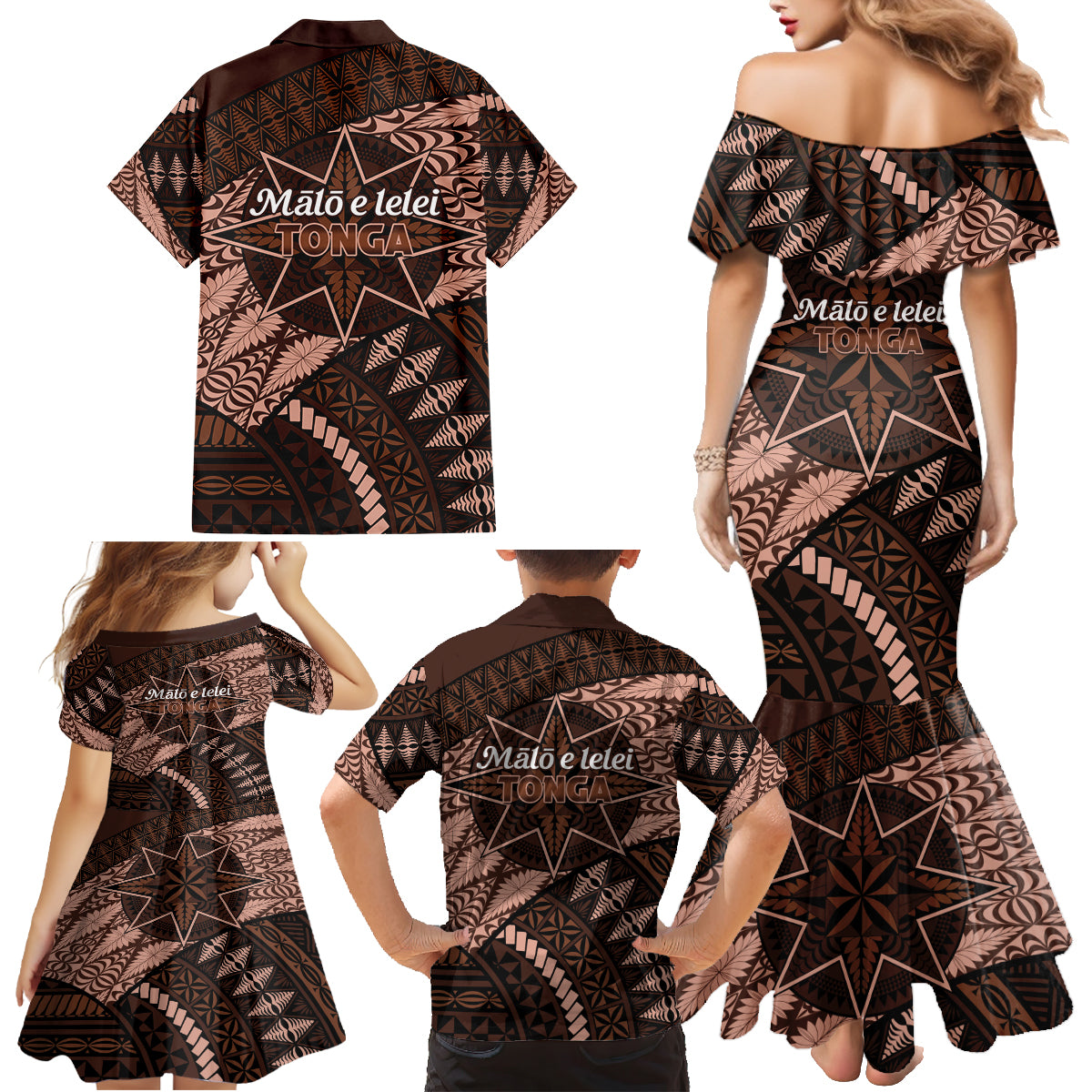 Malo e lelei Tonga Family Matching Mermaid Dress and Hawaiian Shirt Tongan Ngatu Pattern Vintage Vibes LT14 - Polynesian Pride