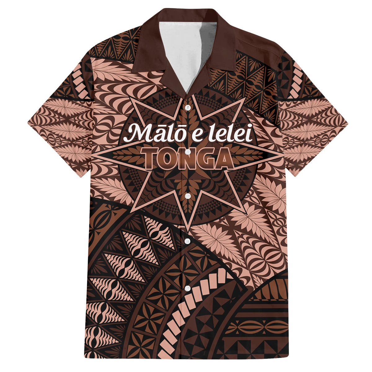 Malo e lelei Tonga Family Matching Tank Maxi Dress and Hawaiian Shirt Tongan Ngatu Pattern Vintage Vibes LT14 Dad's Shirt - Short Sleeve Brown - Polynesian Pride