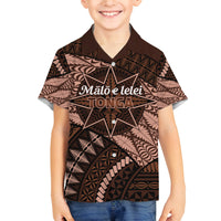 Malo e lelei Tonga Family Matching Tank Maxi Dress and Hawaiian Shirt Tongan Ngatu Pattern Vintage Vibes LT14 Son's Shirt Brown - Polynesian Pride