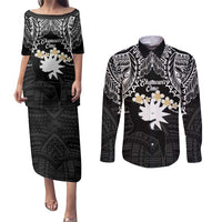 Ekamowir Omo Nauru Couples Matching Puletasi and Long Sleeve Button Shirt Naoero Twelve-pointed Star Polynesian Tattoo