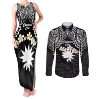 Ekamowir Omo Nauru Couples Matching Tank Maxi Dress and Long Sleeve Button Shirt Naoero Twelve-pointed Star Polynesian Tattoo