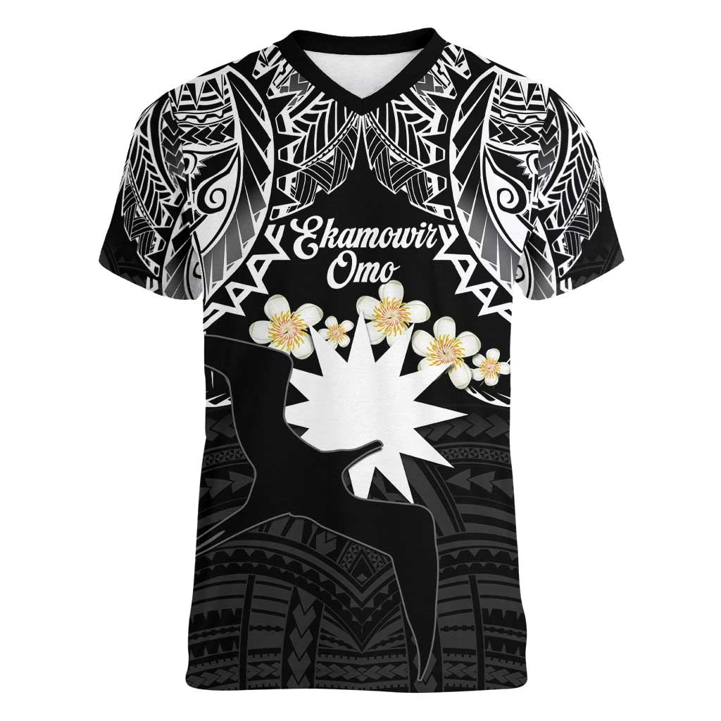 Ekamowir Omo Nauru Women V-Neck T-Shirt Naoero Twelve-pointed Star Polynesian Tattoo