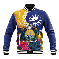 Nauru Independence Day Baseball Jacket Coat Of Arms With Tropical Flowers
