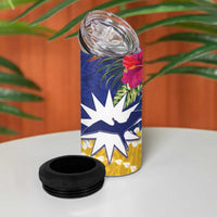 Nauru Independence Day 4 in 1 Can Cooler Tumbler Coat Of Arms With Tropical Flowers LT14 - Polynesian Pride