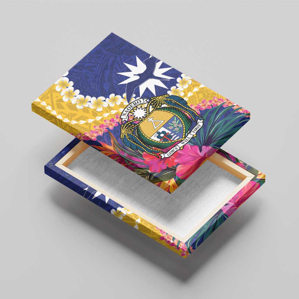Nauru Independence Day Canvas Wall Art Coat Of Arms With Tropical Flowers
