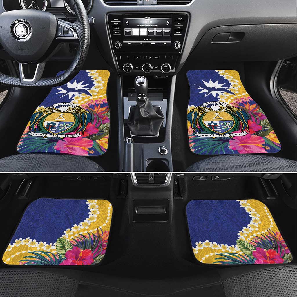 Nauru Independence Day Car Mats Coat Of Arms With Tropical Flowers