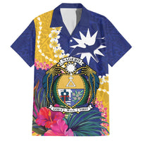 Nauru Independence Day Family Matching Summer Maxi Dress and Hawaiian Shirt Coat Of Arms With Tropical Flowers