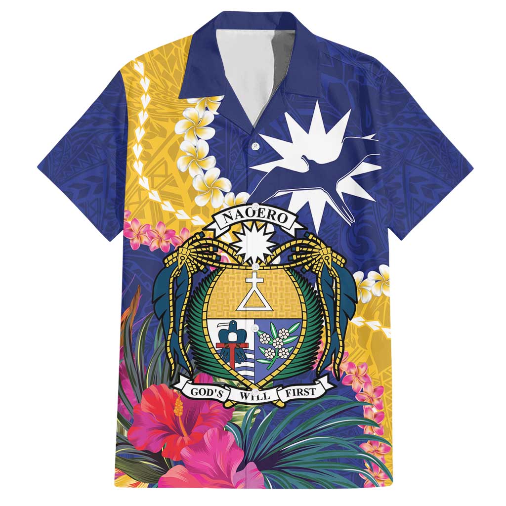 Nauru Independence Day Hawaiian Shirt Coat Of Arms With Tropical Flowers