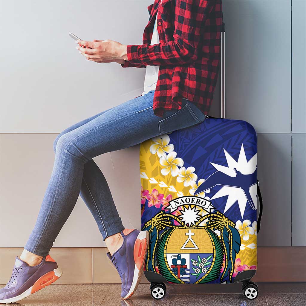 Nauru Independence Day Luggage Cover Coat Of Arms With Tropical Flowers