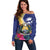 Nauru Independence Day Off Shoulder Sweater Coat Of Arms With Tropical Flowers