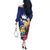 Nauru Independence Day Off The Shoulder Long Sleeve Dress Coat Of Arms With Tropical Flowers