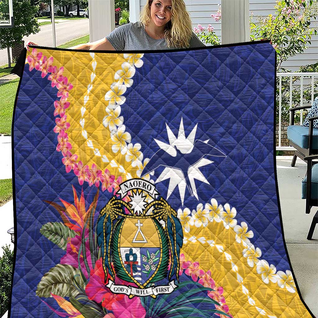 Nauru Independence Day Quilt Coat Of Arms With Tropical Flowers